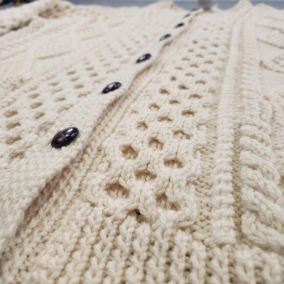 John Molloy Sweater Mens Large? XL? Wool Aran Cable Knit Fisherman Cardigan - Picture 4 of 12